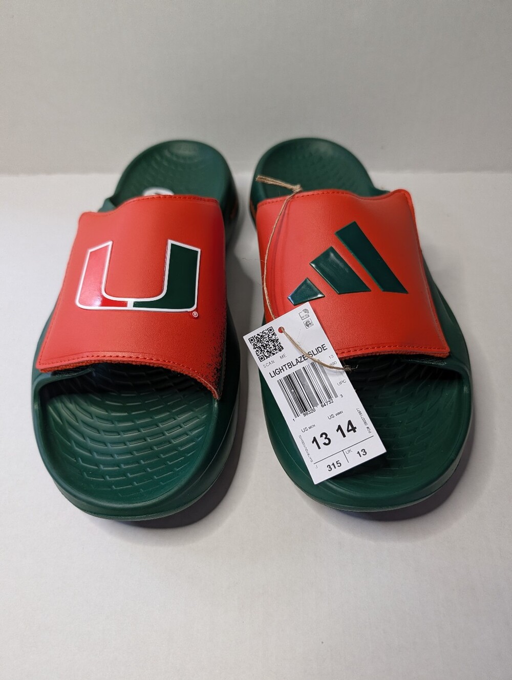 MIAMI HURRICANES Adidas Lightblaze Green Orange Slides IH7117 Men’s Sz US 13 NWT